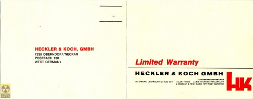 h&k hk91 warranty card